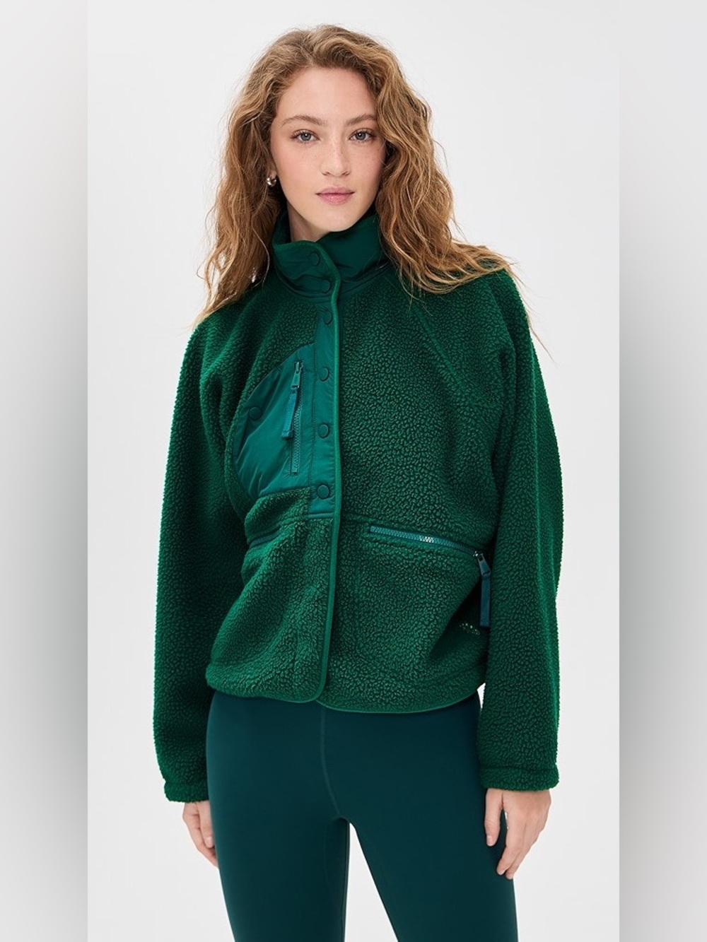 NWT FREE PEOPLE  Hit The Slopes Fleece Jacket - Evergreen Sz M - Picture 2 of 15